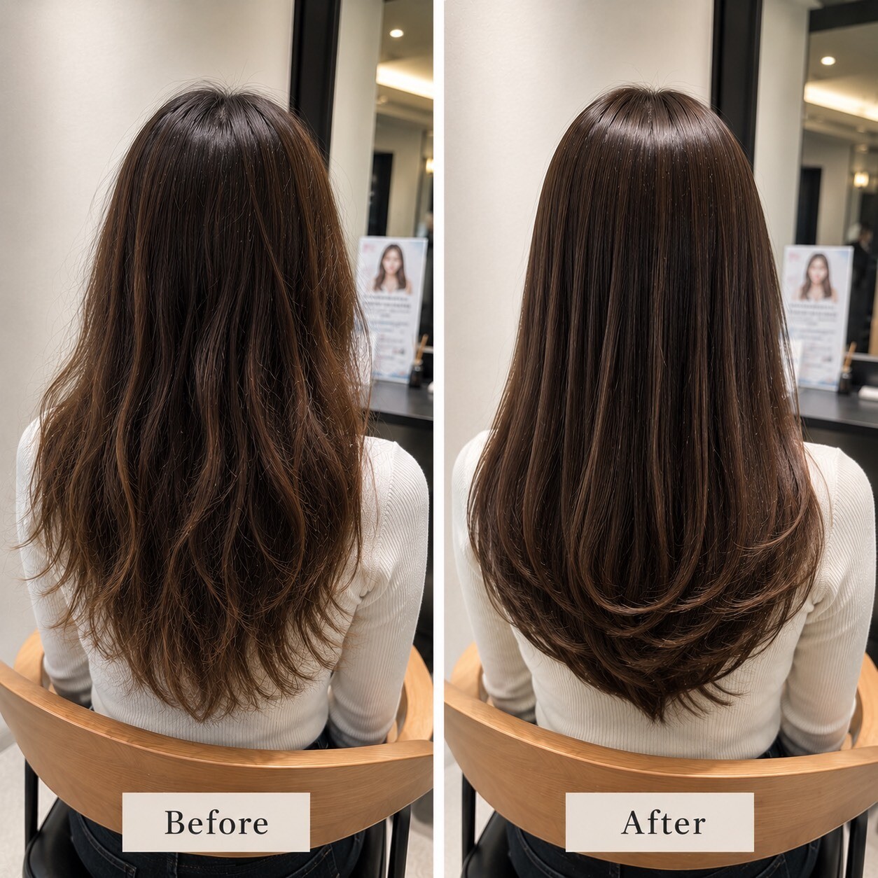 銀座 縮毛矯正 Before After 30代 レイヤーロングヘア