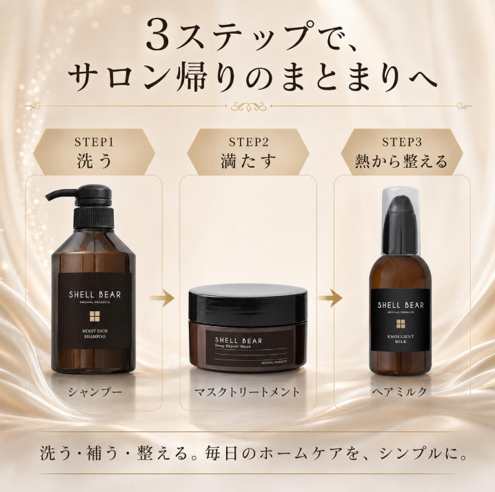 縮毛矯正後のホームケア 洗う 満たす 熱から整える 3ステップ